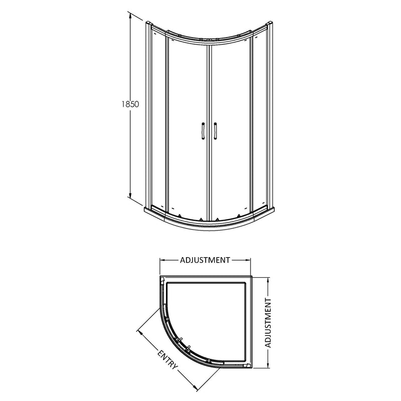 Lisbon 5mm Quadrant Shower Enclosure - 900 x 900mm, 1850mm High, Chrome