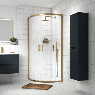 Porto Brushed Brass 6mm Quadrant Shower Enclosure With White Stone Resin Tray & Waste - 900 x 900mm