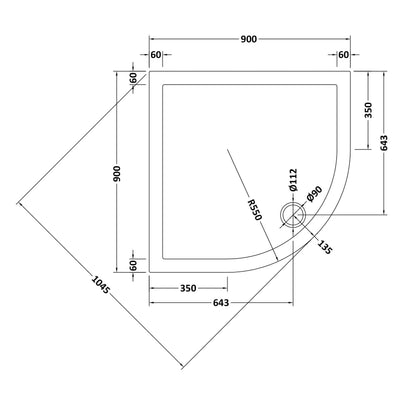 Porto Matt Black 6mm Quadrant Shower Enclosure With White Stone Resin Tray & Waste - 900 x 900mm