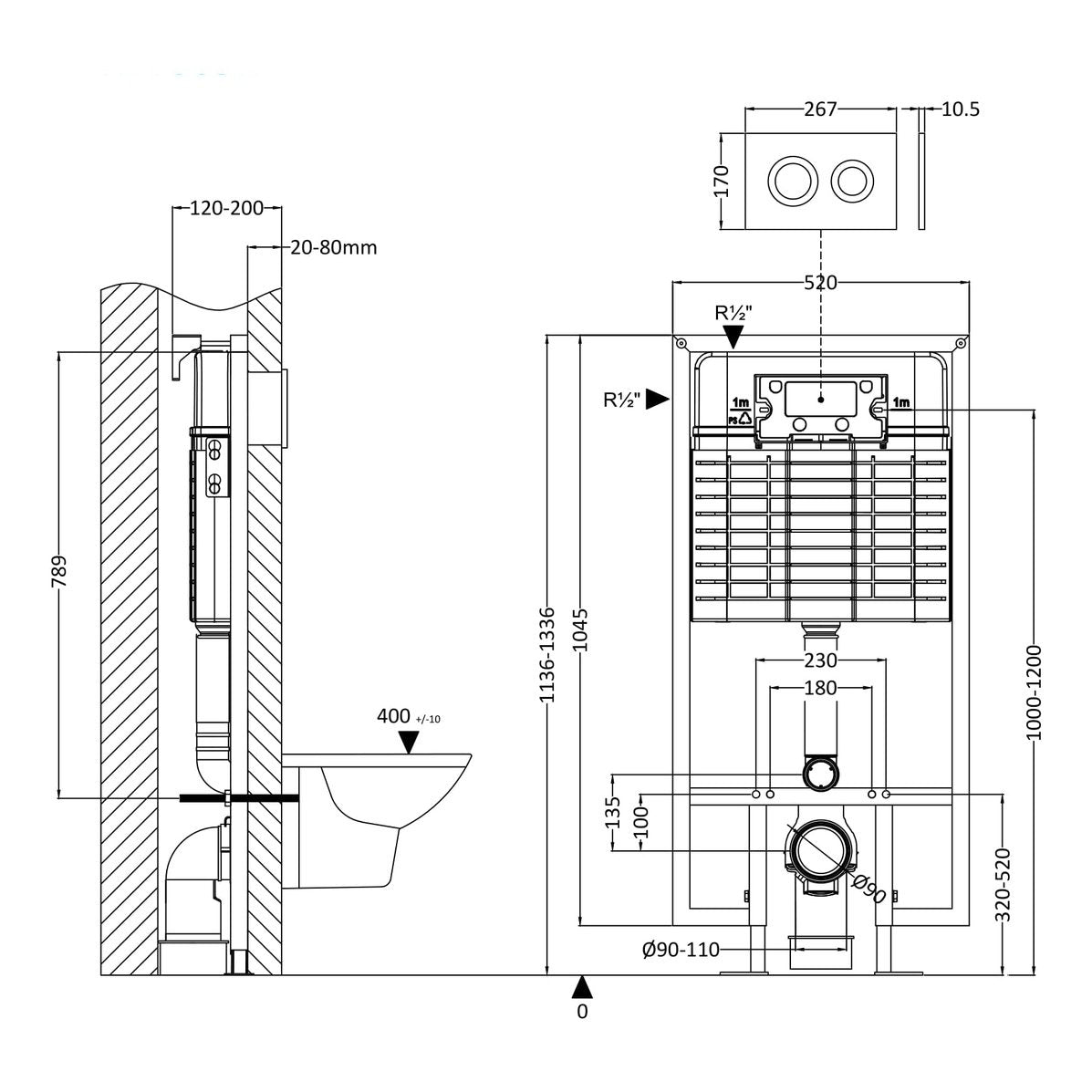 Wc Post Standard Height Wall Hung Toilet Frame with Concealed Cistern & White ...