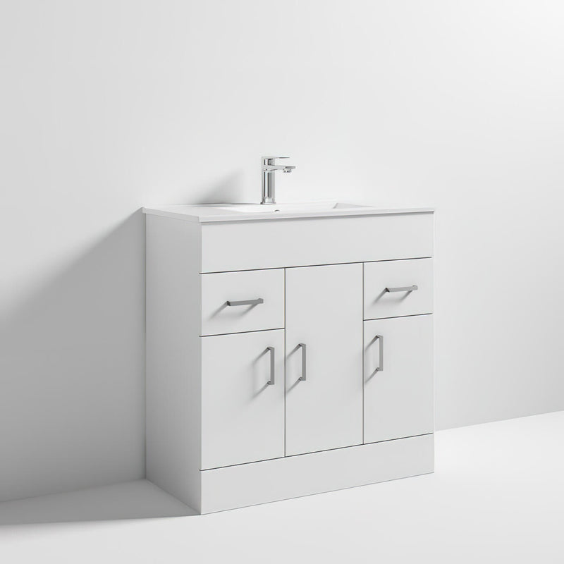 Nuie Eden 810 x 390mm Floor Standing Vanity Unit With 3 Doors, 2 Drawers & Ceramic Minimalist Basin