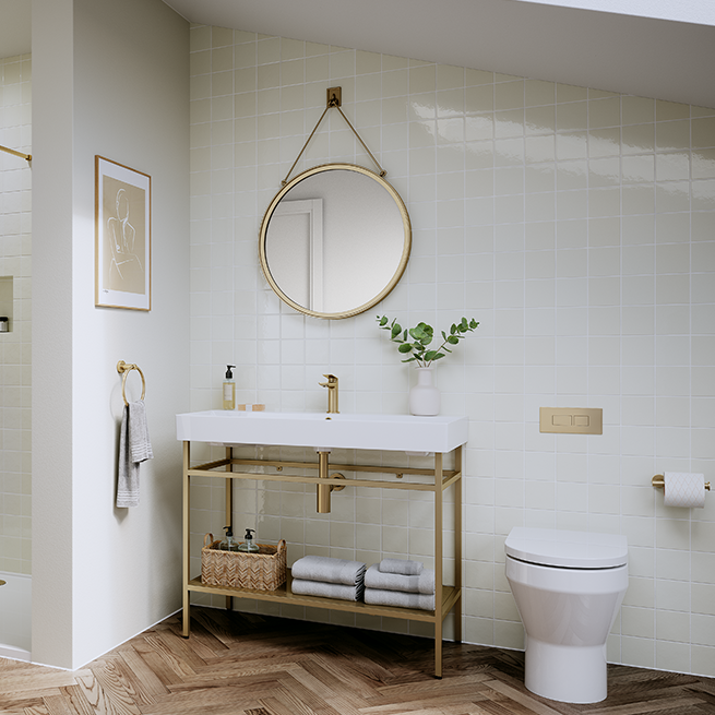 Britton Bathrooms Shoreditch Frame 850mm Furniture Stand and Basin - Brushed Brass