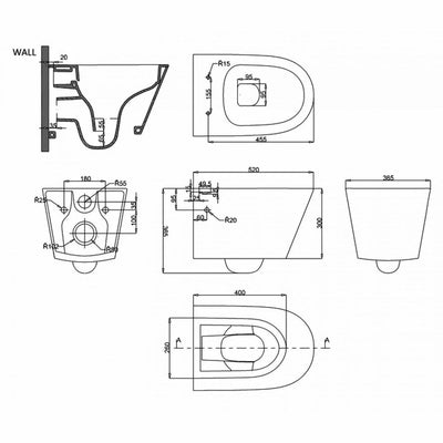 Britton Bathrooms Sphere Rimless Wall Hung Toilet & Soft Close Seat