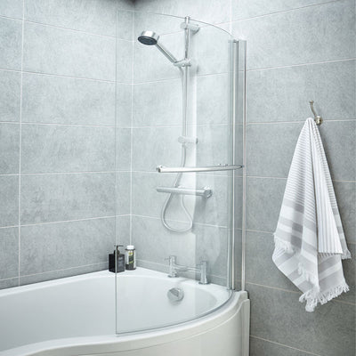 Capri Curved B Shape Shower Bath Screen With Towel Rail 870mm