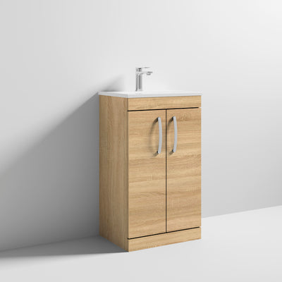 Lana 500mm Floor Standing 2 Door Vanity Unit & Minimalist Basin - Natural Oak