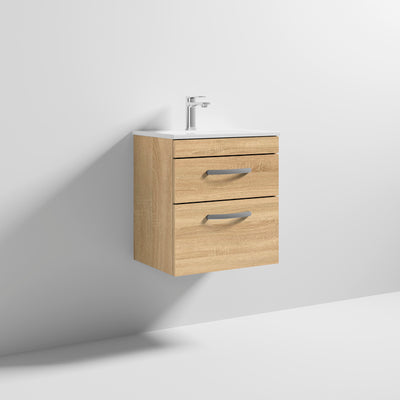 Lana 500mm Wall Hung 2 Drawer Vanity Unit & Minimalist Basin - Natural Oak