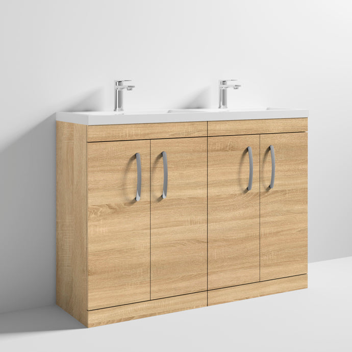 Cape 1200mm Floor Standing 4 Door Vanity Unit & Double Resin Basin - Natural Oak