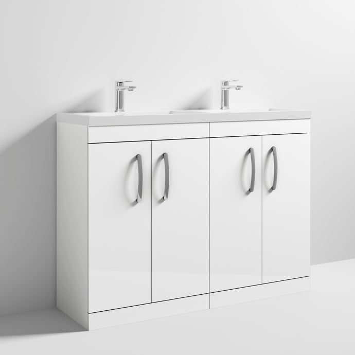Cape 1200mm Floor Standing 4 Door Vanity Unit & Double Resin Basin - Gloss White