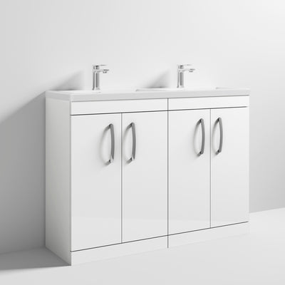Cape 1200mm Floor Standing 4 Door Vanity Unit & Double Ceramic Basin - Gloss White