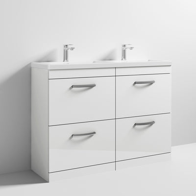 Cape 1200mm Floor Standing 4 Drawer Vanity Unit & Double Ceramic Basin - Gloss White