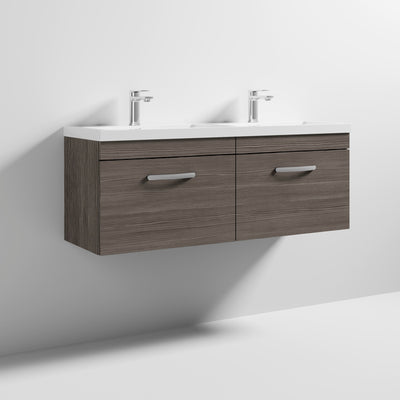Cape 1200mm Wall Hung 2 Drawer Vanity Unit & Double Resin Basin - Anthracite Woodgrain