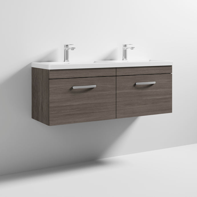 Cape 1200mm Wall Hung 2 Drawer Vanity Unit & Double Ceramic Basin - Anthracite Woodgrain