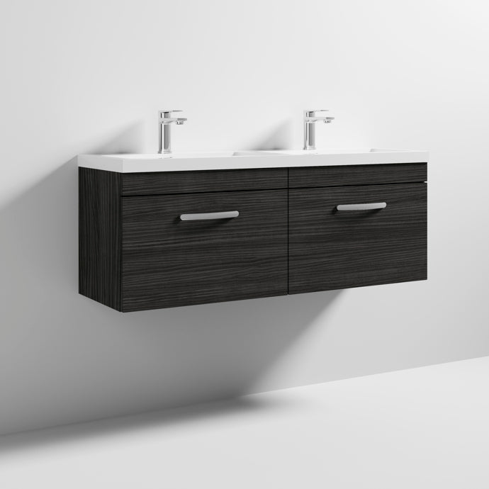 Cape 1200mm Wall Hung 2 Drawer Vanity Unit & Double Resin Basin - Charcoal Black