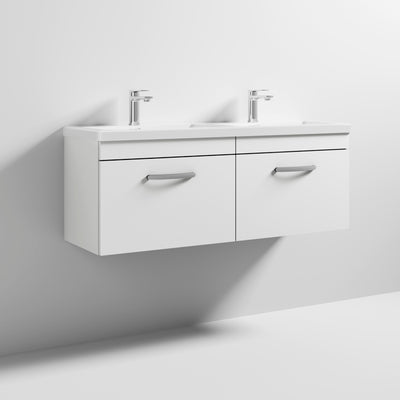 Cape 1200mm Wall Hung 2 Drawer Vanity Unit & Double Ceramic Basin - Gloss White