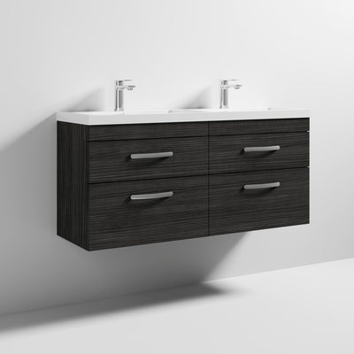 Cape 1200mm Wall Hung 4 Drawer Vanity Unit & Double Resin Basin - Charcoal Black
