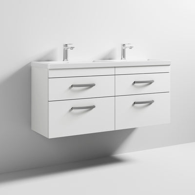 Cape 1200mm Wall Hung 4 Drawer Vanity Unit & Double Ceramic Basin - Gloss White