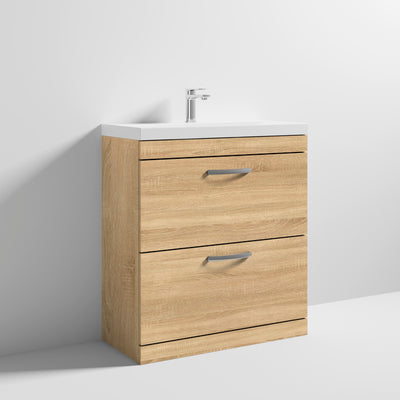 Como 800mm Floor Standing 2 Drawer Vanity Unit & Thin Edge Basin - Natural Oak