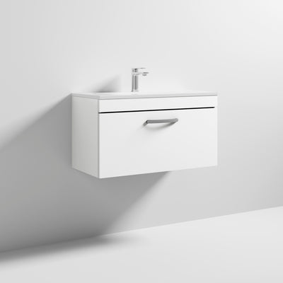 Lana 800mm Wall Hung Single Drawer Vanity Unit & Minimalist Basin - Gloss White