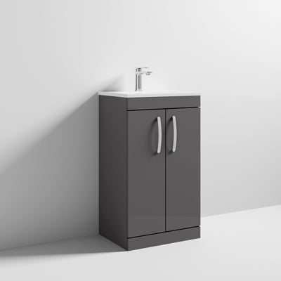 Lana 500mm Floor Standing 2 Door Vanity Unit & Minimalist Basin - Gloss Grey