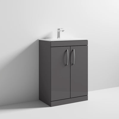 Lana 600mm Floor Standing 2 Door Vanity Unit & Minimalist Basin - Gloss Grey
