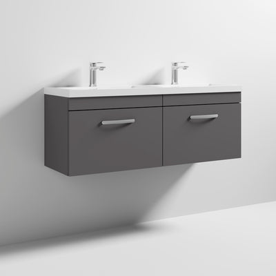 Cape 1200mm Wall Hung 2 Drawer Vanity Unit & Double Resin Basin - Gloss Grey