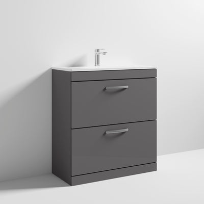Lana 800mm Floor Standing 2 Drawer Vanity Unit & Minimalist Basin - Gloss Grey
