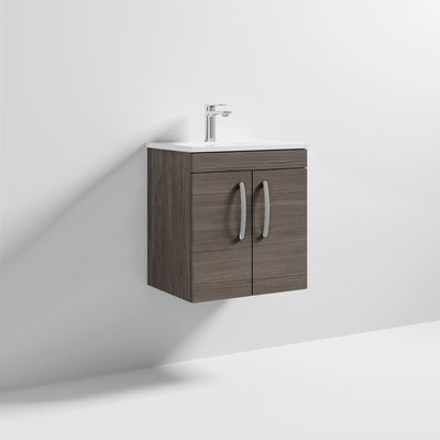 Lana 500mm Wall Hung 2 Door Vanity Unit & Minimalist Basin - Anthracite Woodgrain