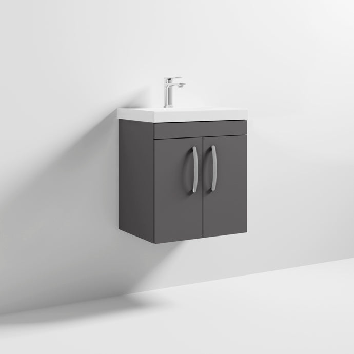 Como 500mm Wall Hung 2 Door Vanity Unit & Thin Edge Basin - Gloss Grey