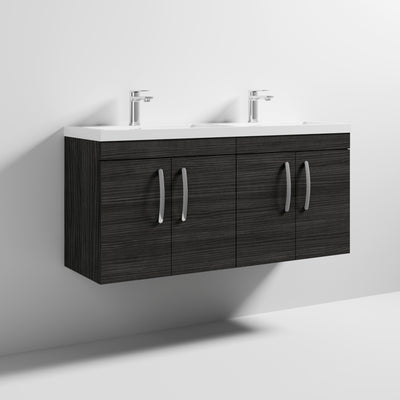 Cape 1200mm Wall Hung 4 Door Vanity Unit & Double Resin Basin - Charcoal Black