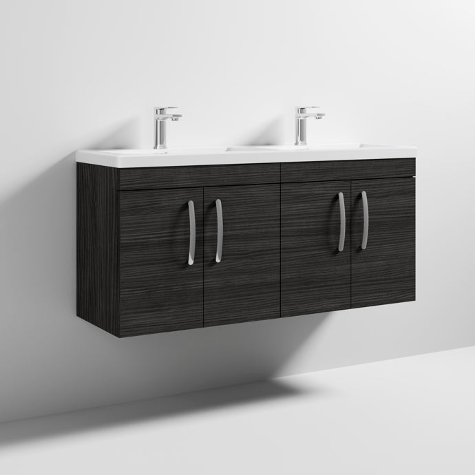 Cape 1200mm Wall Hung 4 Door Vanity Unit & Double Ceramic Basin - Charcoal Black
