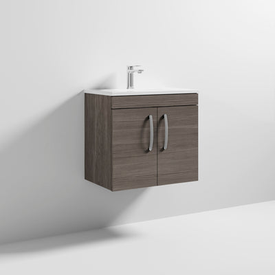 Lana 600mm Wall Hung 2 Door Vanity Unit & Minimalist Basin - Anthracite Woodgrain