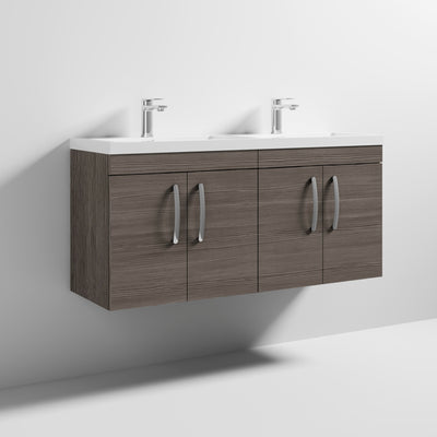 Cape 1200mm Wall Hung 4 Door Vanity Unit & Double Resin Basin - Anthracite Woodgrain