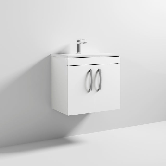 Lana 600mm Wall Hung 2 Door Vanity Unit & Minimalist Basin - Gloss White