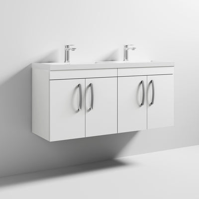 Cape 1200mm Wall Hung 4 Door Vanity Unit & Double Resin Basin - Gloss White