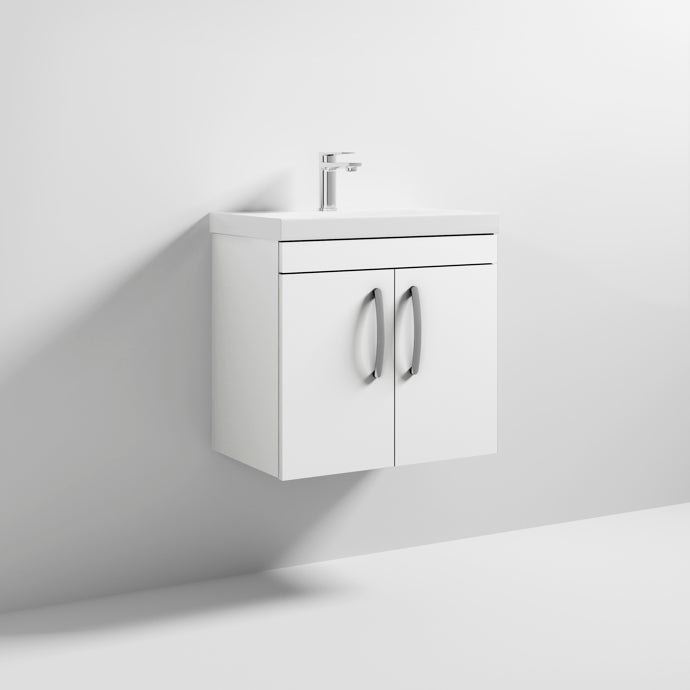 Como 600mm Wall Hung 2 Door Vanity Unit & Thin Edge Basin - Gloss White
