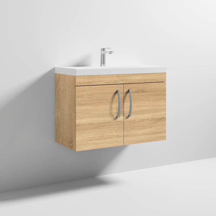 Como 800mm Wall Hung 2 Door Vanity Unit & Thin Edge Basin - Natural Oak