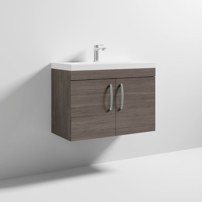 Como 800mm Wall Hung 2 Door Vanity Unit & Thin Edge Basin - Anthracite Woodgrain