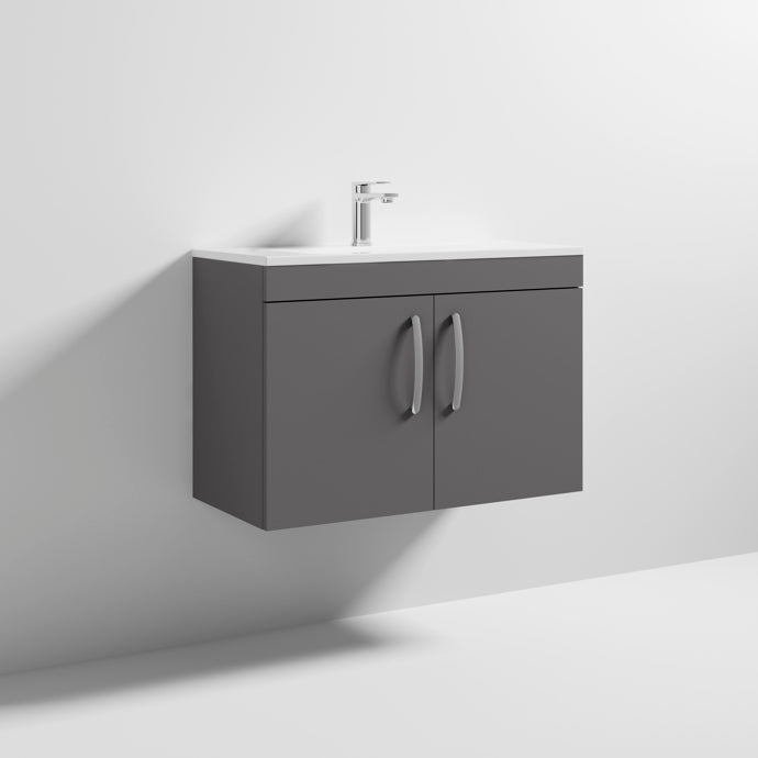 Lana 800mm Wall Hung 2 Door Vanity Unit & Minimalist Basin - Gloss Grey