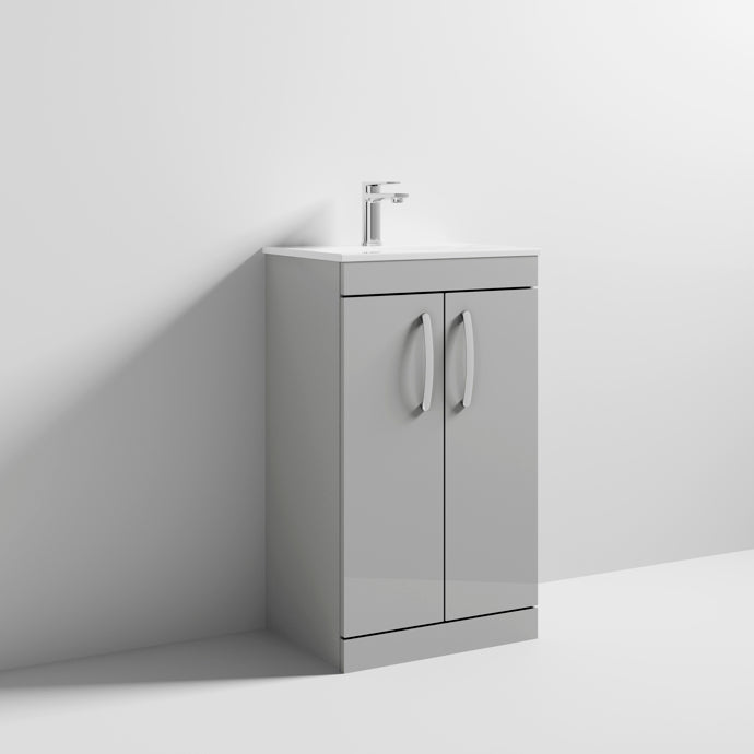 Lana 500mm Floor Standing 2 Door Vanity Unit & Minimalist Basin - Gloss Grey Mist