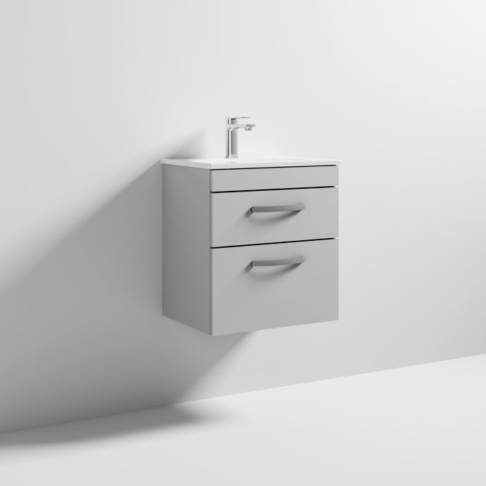 Lana 500mm Wall Hung 2 Drawer Vanity Unit & Minimalist Basin - Gloss Grey Mist