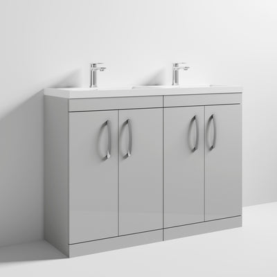 Cape 1200mm Floor Standing 4 Door Vanity Unit & Double Resin Basin - Gloss Grey Mist