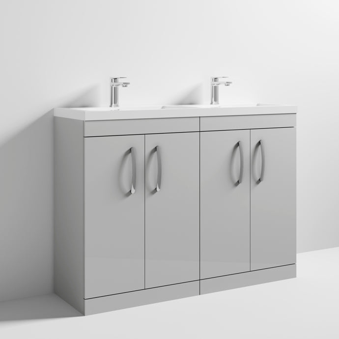 Cape 1200mm Floor Standing 4 Door Vanity Unit & Double Resin Basin - Gloss Grey Mist