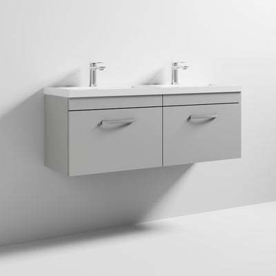 Cape 1200mm Wall Hung 2 Drawer Vanity Unit & Double Resin Basin - Gloss Grey Mist