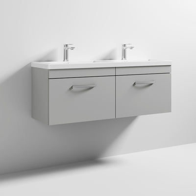 Cape 1200mm Wall Hung 2 Drawer Vanity Unit & Double Ceramic Basin - Gloss Grey Mist