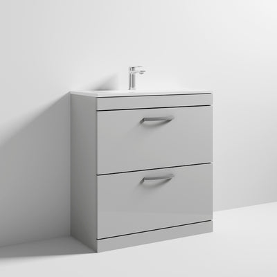 Lana 800mm Floor Standing 2 Drawer Vanity Unit & Minimalist Basin - Gloss Grey Mist