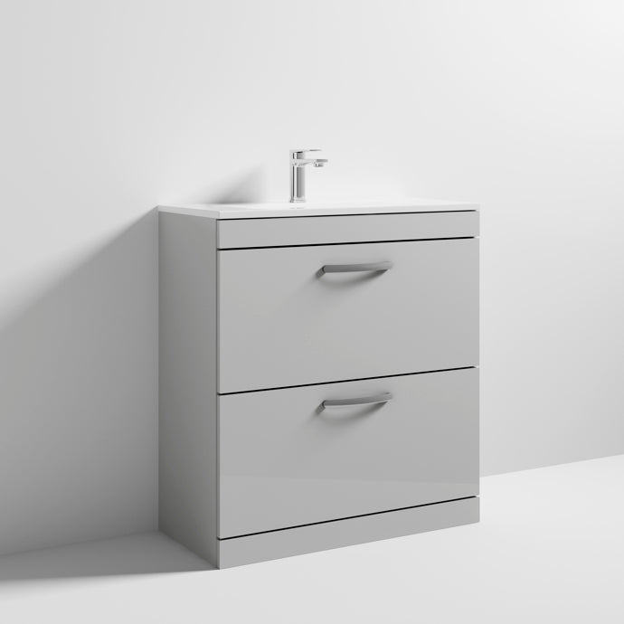 Lana 800mm Floor Standing 2 Drawer Vanity Unit & Minimalist Basin - Gloss Grey Mist