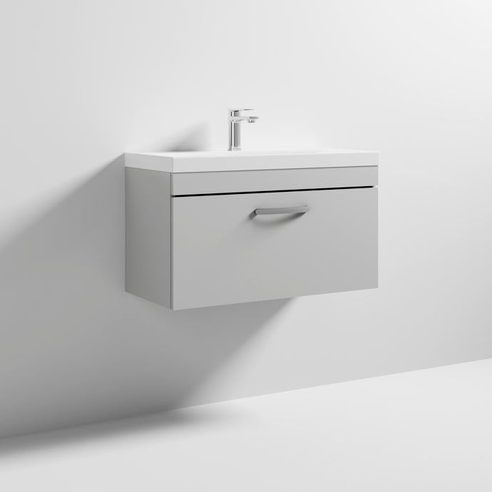 Como 800mm Wall Hung Single Drawer Vanity Unit & Thin Edge Basin - Gloss Grey Mist