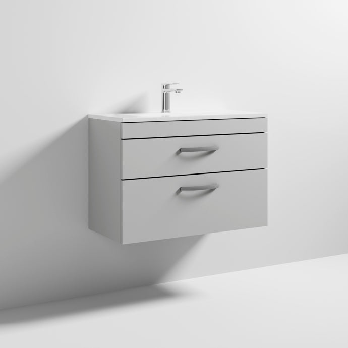 Lana 800mm Wall Hung 2 Drawer Vanity Unit & Minimalist Basin - Gloss Grey Mist