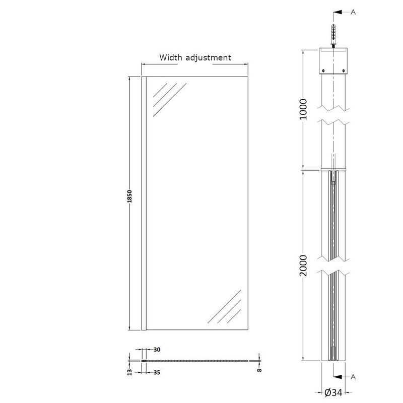 Vista Black 8mm Wetroom Shower Screen With Ceiling Post