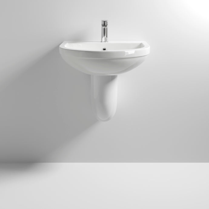 Jenson 550mm Basin With 1 Tap Hole & Semi Pedestal